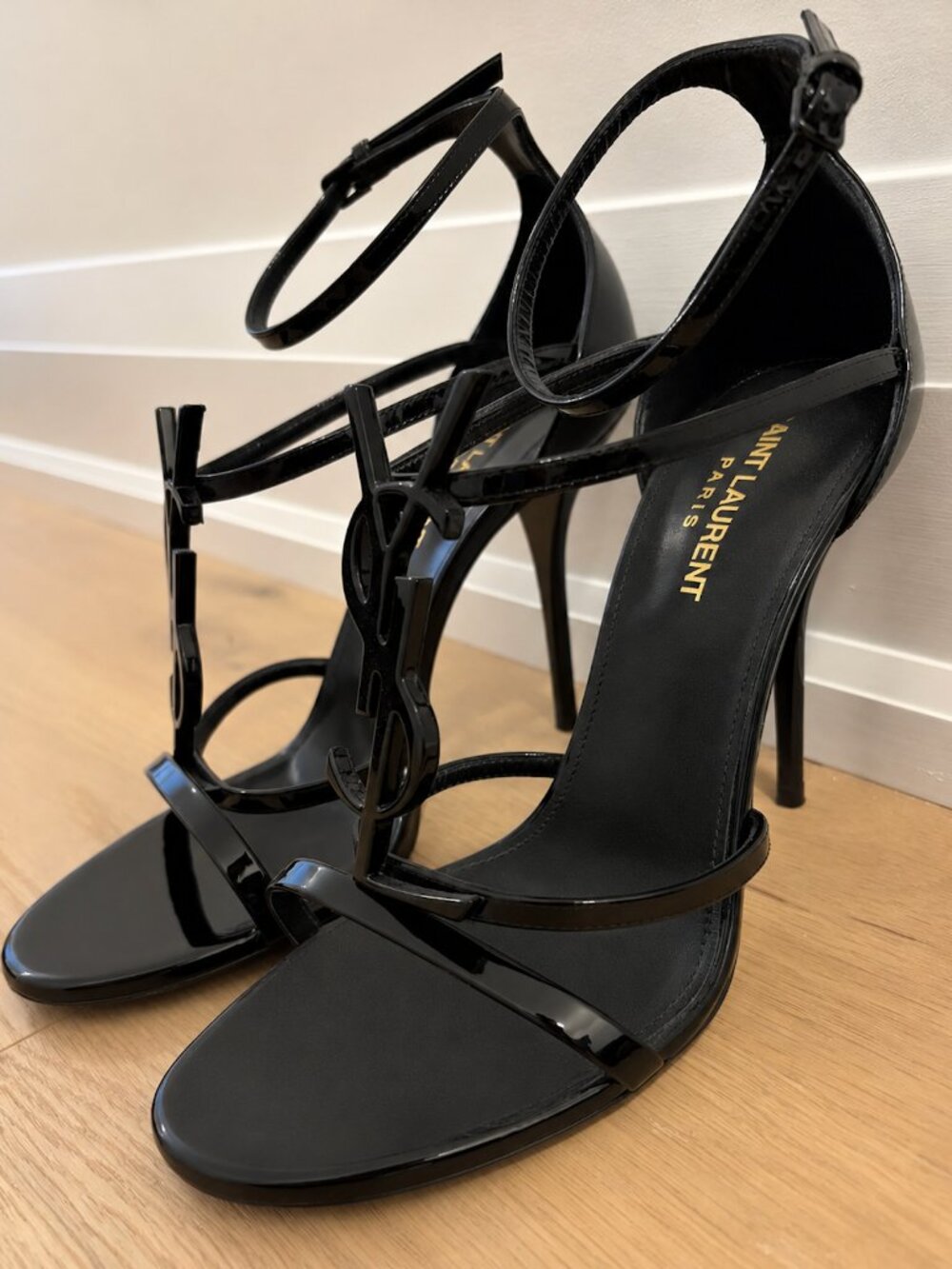 Saint Laurent Cassandra 100 YSL Patent Leather Sandals Black EU 38 | Box